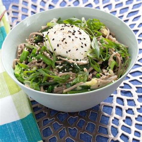 Recipe Shiro Miso Soba Noodles With Poached Eggs Yu Choy Turnips