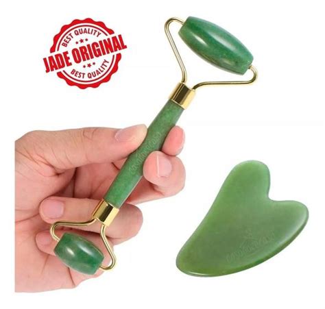 Kit Rolos Massageador Pedra De Jade Massagem Facial Anti Rugas