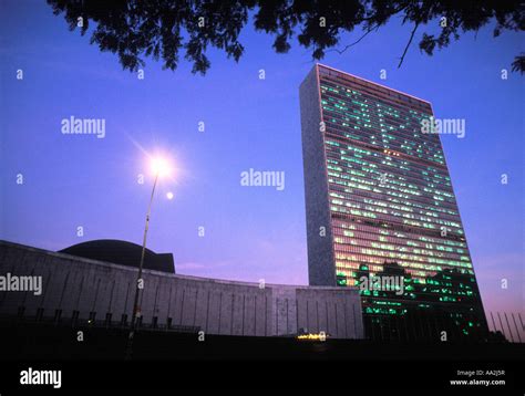 United Nations Secretariat Building And General Assembly At Night In