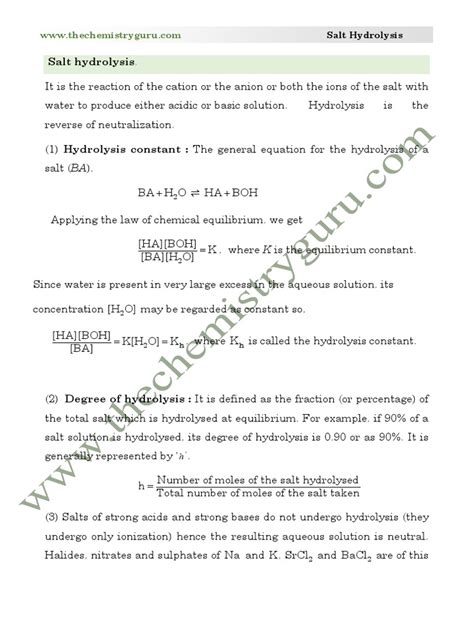 Salt Hydrolysis | PDF | Salt (Chemistry) | Hydrolysis