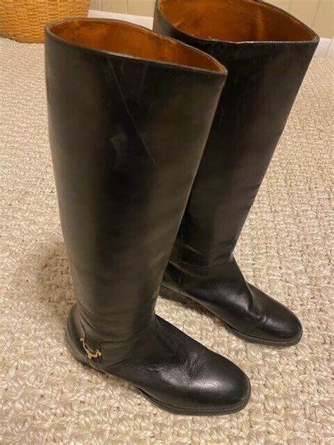 Etienne Aigner Knee High Riding Boots Shoes Derby Black Leather Pull On