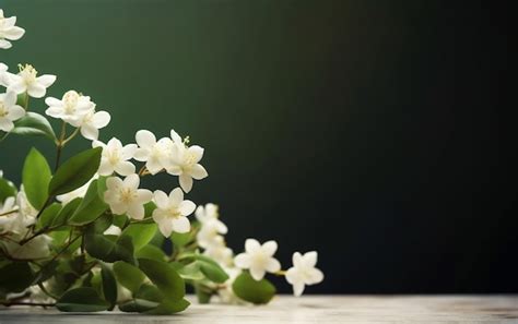 Premium AI Image | White flowers on a table with a green background