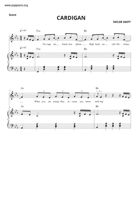 Taylor Swift Cardigan Sheet Music Notes, Chords Sheet