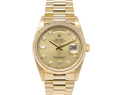 Rolex Day Date Yellow Gold Champagne Diamond Dial Bezel Da Vinci