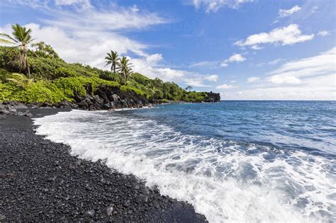 Black Sand Beach Waianapanapa State Park Maui Hawaii Usa Stock Photo