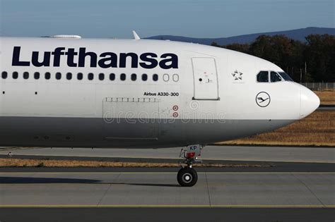 Lufthansa Plane Landing On Runway Close Up View Editorial Image