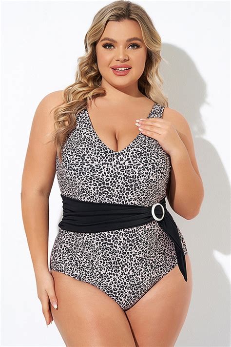 Animal Print V Neck Wide Straps One Piece Swimsuit Meetcurve Meet