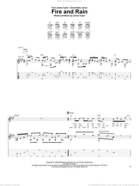 Taylor Fire And Rain Sheet Music For Guitar Tablature [pdf]