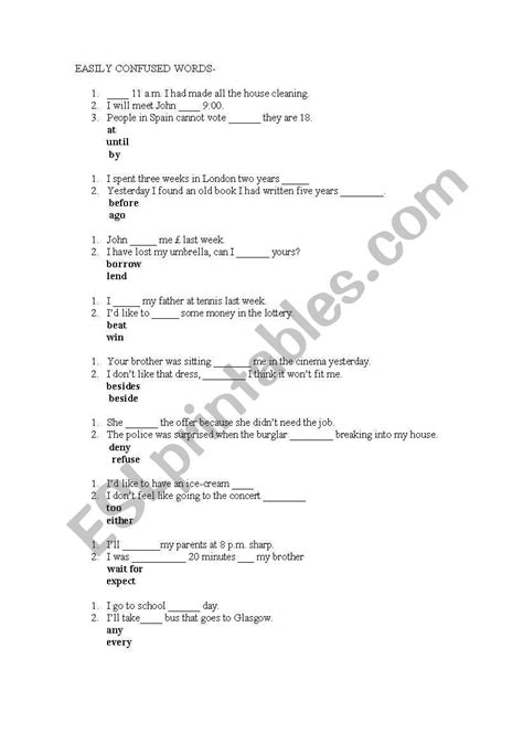 Commonly Confused Words Printable