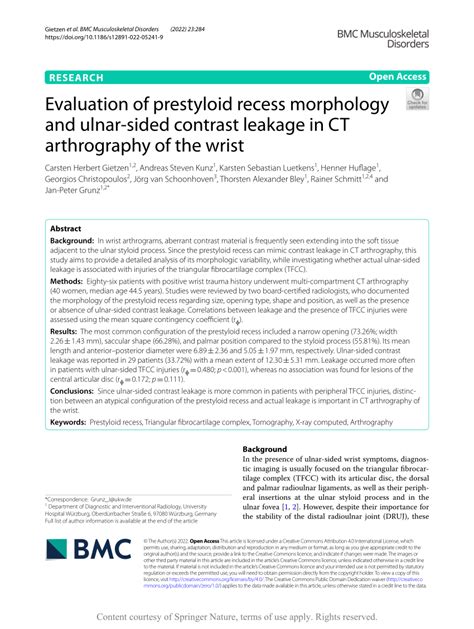 Pdf Evaluation Of Prestyloid Recess Morphology And Ulnar Sided