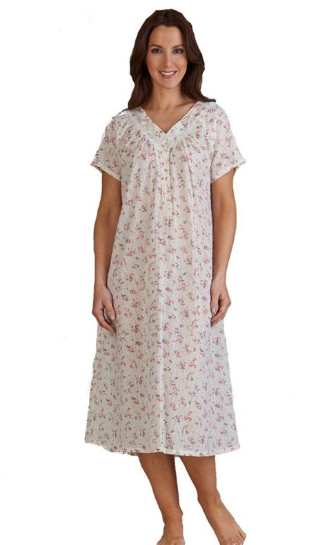 Slenderella 100 Cotton Short Sleeve Floral Print Nightdress Mint Or Cream 1012 Only