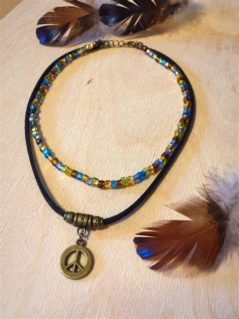 Peace Choker Hippie Layered Choker Boho Necklace Ethnic Etsy