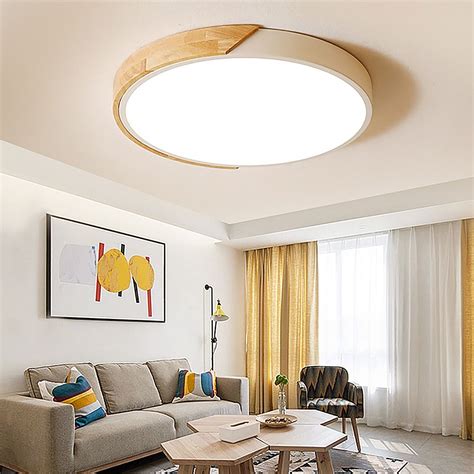 Modern Minimalist Led Drum Shaped Wood Metal Acrylic Flush Mount Ceiling Light X Large In White