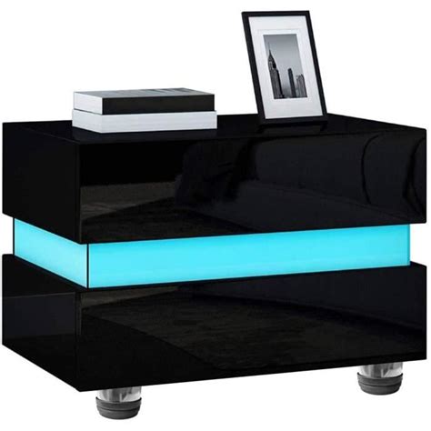 Akozon Tiroirs Haute Brillance Table De Chevet Table De Chevet Led