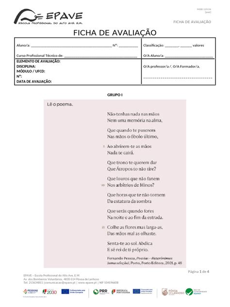 Modelo De Ficha De Avaliacao - MOD.129.04 - Modelo FICHA DE AVALIAÇÃO | PDF