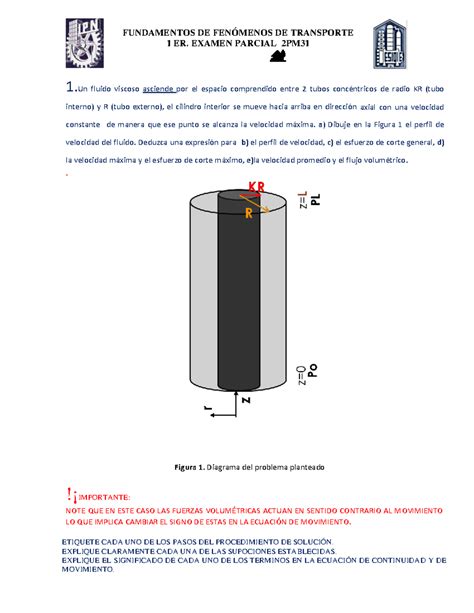 2PM31vxamen FUNDAMENTOS DE FENÓMENOS DE TRANSPORTE 1 ER EXAMEN