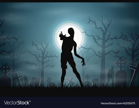 Realistic halloween background with dark zombie Vector Image