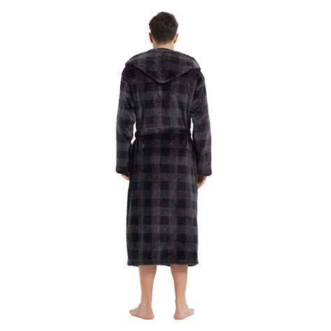 U2skiin Mens Fleece Robe With Hood Soft Bathrobe Plush Robes For Men（buffalo Plaid Grey，xx 3x