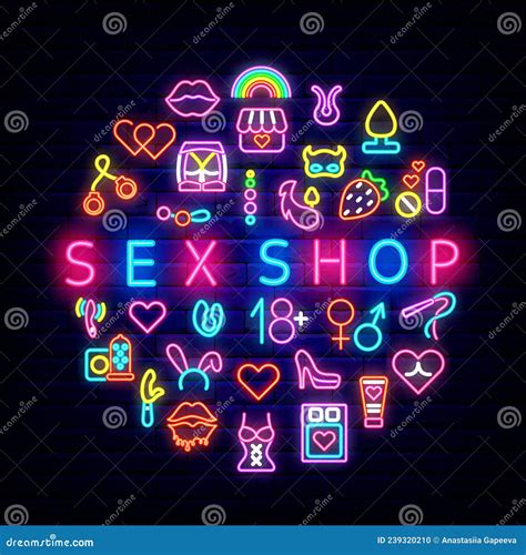 Sex Shop Neon Round Layout Colorful Headline Text Circle Template Signboard Erotic Store