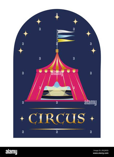 Circus Tent Design Element Red And Golden Striped Circus Tent With Flag