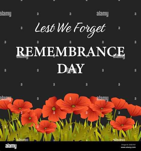 Remembrance Day Lest We Forget Illustration With Poppy Flowers Stock Vector Image And Art Alamy