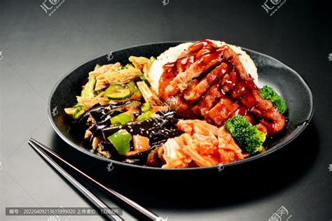 照烧鸡腿浇汁饭中国菜系食品餐饮摄影素材汇图网