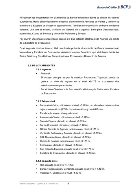 Memoria Descriptiva Bcp Ica Pdf