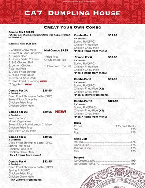 Menu at CA7 Dumpling House restaurant, Rosthern