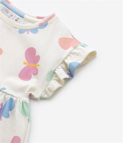 Vestido Infantil Em Algod O Babadinhos E Estampa Borboletas Tam