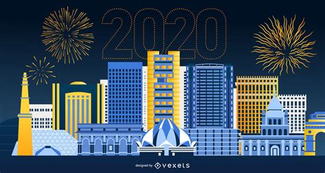 Happy 2020 Delhi Skyline Banner Design Vector Download