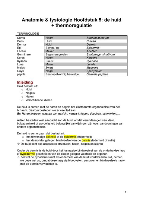 Hoofdstuk 5 De Huid Thermoregulatie Anatomie Fysiologie Hoofdstuk