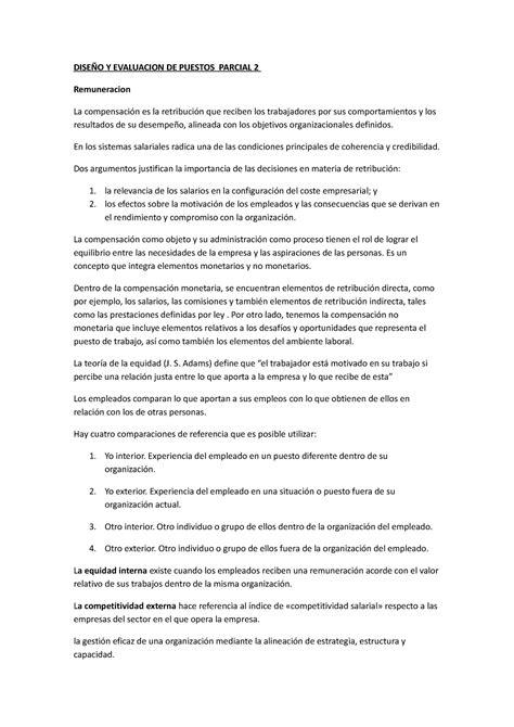 Diseño Y Evaluacion De Puestos Parcial 2 DiseÑo Y Evaluacion De Puestos Parcial 2 Remuneracion