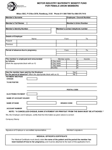 Fillable Online Claim Form Maternity Benefit Pay Mibco Fax Email