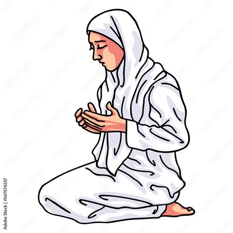 Muslim Woman Girl Lady Pray Prayer Dua Drawing Cartoon Illustration Ilustración De Stock Adobe