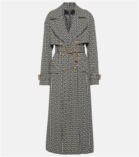 Balmain Monogram Jacquard Trench Coat In Gray Lyst