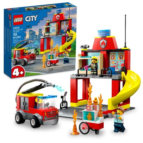 LEGO City Fire Station and Fire Engine 60375, Pretend Play Fire Station ...