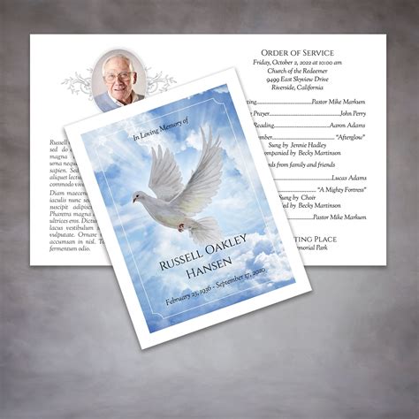 Dove Funeral Program Template Google Docs Print Ready File