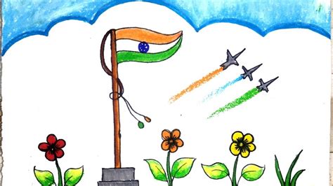 How To Draw Indian National Flag Independence Day Scenery Drawing Har Ghar Tiranga Drawing