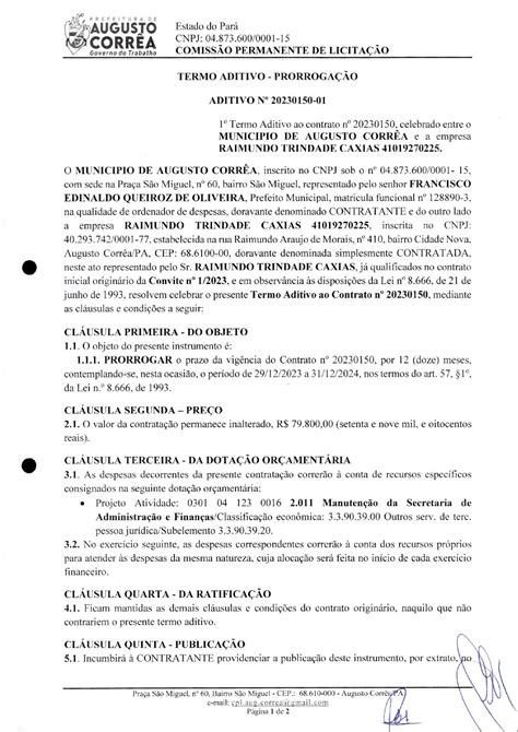 1º Termo aditivo ass 1 ASS Prefeitura Municipal de Augusto Corrêa