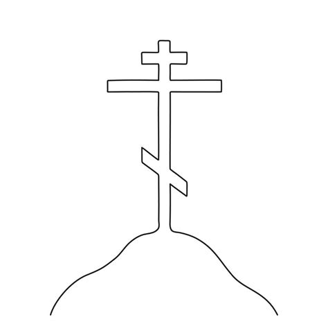 Christian Cross On Hill Continuous Single Line Drawing Traditional