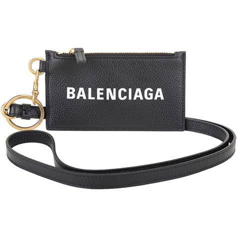 Balenciaga 巴黎世家 可拆掛頸背帶字母小牛皮卡片夾零錢包黑色 歐系精品包配件 Yahoo奇摩購物中心