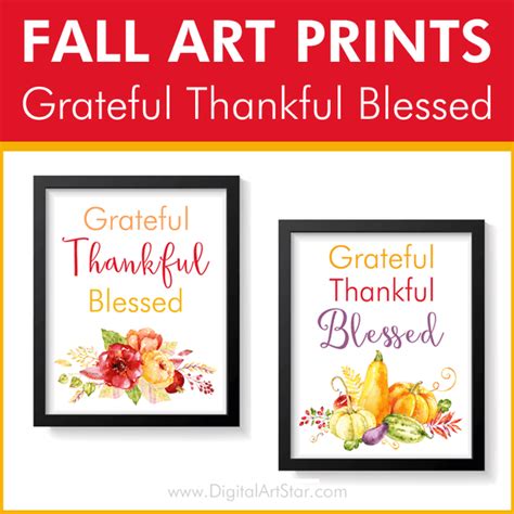 Grateful Thankful Blessed Wall Art Downloads | Digital Art Star