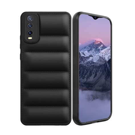 V TAN Puffer Case Camera Protection Soft Back Cover For Vivo Y20 Black