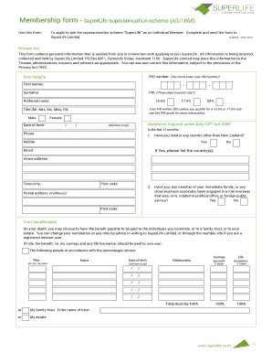 Fillable Online Superlife Co Membership Form SuperLife Superannuation