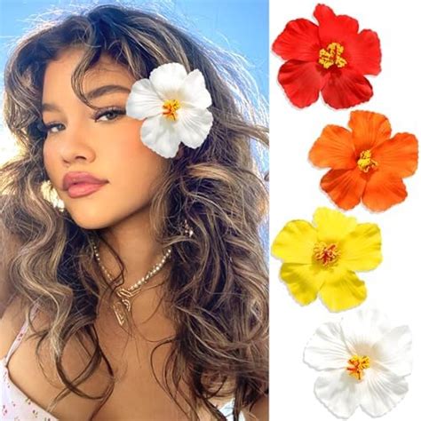 Venofen 4pcs Hawaiian Flower Hair Clips Hibiscus Flowers Clip Colorful Plumeria