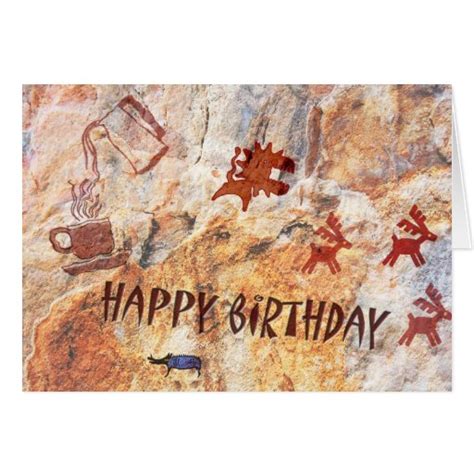 Cave Drawing Coffee Break Happy Birthday Card Zazzle