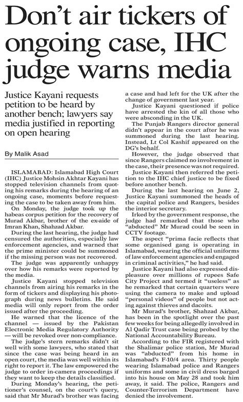 Dawn Epaper Jun Don T Air Tickers Of Ongoing Case Ihc