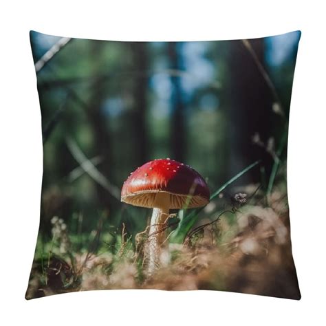 Gotuvs Throw Pillow Cover Forest Fungus Grass Mushroom Toadstool Trees