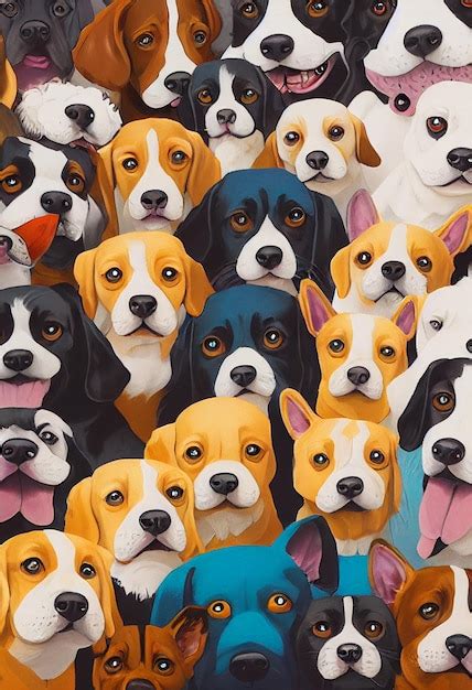 Premium Photo | Group of cute dogs for wallpaper and graphic designs 2D Illustration