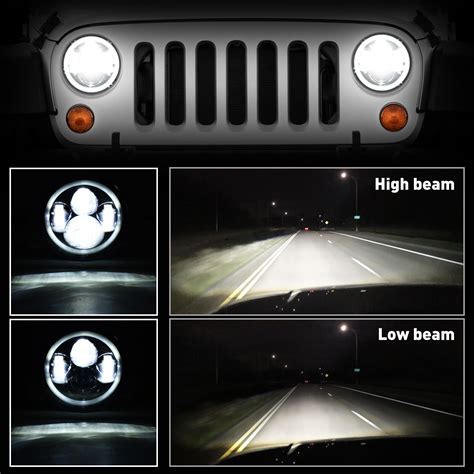 Pcs Inch Round Led Headlights Hi Lo Angel Eyes Turn Light For Gq